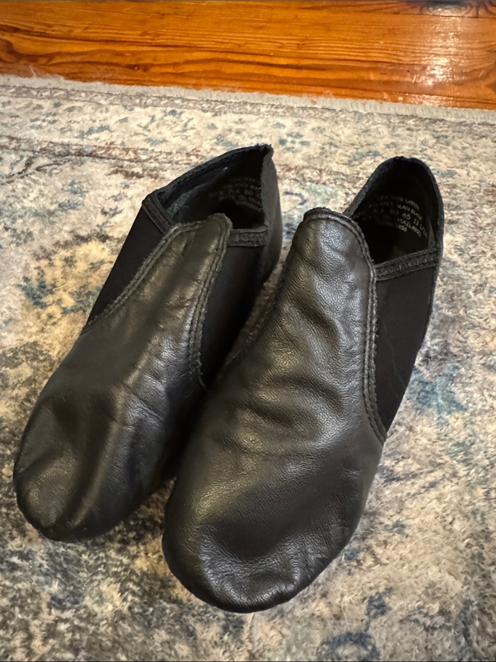 Kid’s black leather jazz Slip-On Dance Shoes,